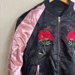 Forever 21 Floral Embroidered Bomber Jacket - Black and Pink Photo 2