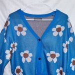 SheIn Blue Floral print Long Sleeve V Neck Button Front Cardigan Sweater medium Photo 3
