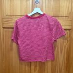 Topshop Size 6 Pink Striped Tie-Front T-Shirt Top Photo 5