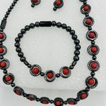 Magnetic Hematite Necklace Bracelet Earrings Set Red Poppy Jasper Photo 1