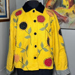 Sunflower Yellow Button Jacket Beaded Embroidered Floral Large Blue Bayoo Brand Photo 0