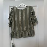 MISA Los Angeles  Green/Gold Metallic Sedona Shimmer Ruffled Short Sleeve Blouse Photo 4