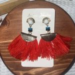 Handmade Aesthetic Red Tassel Earrings, Fabric Fringe SmallTassel Earrings Trendy Tassel Photo 1