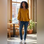 Ashley Stewart  Mustard Long Sleeve Peplum Top Photo 1