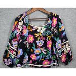 C&C California Womens Top S Floral Black 100% Linen Blouse Photo 4