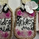 Bridesmaid Beaded Rhinestone Felt Pierced Dangle Drop Earrings Bridal Party White Photo 3