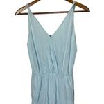 PINK - Victoria's Secret Victoria's Secret PINK Women’s Light Blue Sleeveless Faux Wrap Casual Romper Photo 2