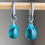 Handmade aqua teardrop Czech glass simple minimalist hoop earrings💙 Photo 2