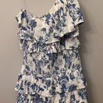 Hello Molly Boutique Dress Blue And White Floral, One Shoulder, Small Photo 0