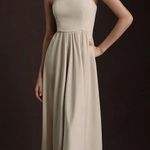 BHLDN Elsie Straight-Neck Satin A-Line Gown Khaki Nude Color Size 8 NWT Photo 1