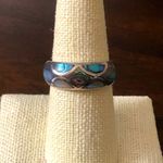 Vintage Sterling Silver Abalone Mosaic Inlay Ring 7 Photo 5