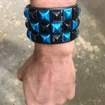 1 pc faux leather Gothic Black and Blue Studded Bracelet Multiple Photo 3