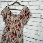 AUW  Floral Midi Dress Women’s Medium Beige Red Short Sleeve Boho Peasant Western Photo 4
