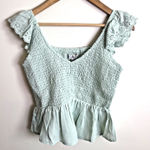 Poof New York  Shirt Womens Sz M Mint Green Cottage Ruffle Eyelet Top Blouse Photo 0