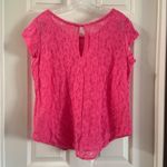 Stylus Hot Pink lace Flutter Sleeve Scoop Neck Top size Large Photo 6