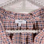 Voy Brand Clothing Paige Plaid Ruffle Short Sleeve Button Down Shirt Size S Blue Photo 4