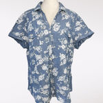 Faded Glory  Blue Floral Chambray Button Down Shirt Size Large Photo 0