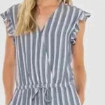 Anthropologie CLOTH & STONE‎ Ruffle Sleeveless Crossover Romper Zuma Beach Stripe Size L Large Photo 0