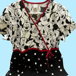 Disney Black and White Scrub Blouse with Tie Front size M Photo 0
