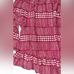 Lucky Brand Aztec Blouse Womens Size Large Maroon Scoop Neck Boho Cottagecore Photo 9