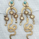 Extra Long Celestial Snake Drop Earrings, Witchy Earrings Gold Photo 0