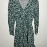 Gap ditsy green floral mini dress v-neck smocked waist long sleeve womens medium Photo 0