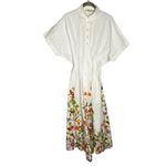 Anthropologie  Exquise The Tobie Button Front Pleated Shirt Dress White Floral Photo 3