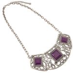 Frame Silvertone Scroll Link Chain Purple Square Pendant Bib Statement Necklace Photo 0