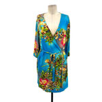 Natori  Paradise Found Wrap Kimono Robe‎ Floral Print Blue Size Medium Photo 2