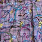Vintage 100% Silk Scarf Pink Purple Plaid Equestrian Print Reins Chains Horses Photo 1