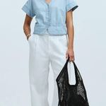 Madewell Pleated Short-Sleeve Top Women's XS Light Blue Denim Button Front NWT Photo 11