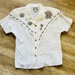 Vintage City Girl 80s 90s Rodeo Glam White Blinged Embellished Cotton Button 10 Photo 6
