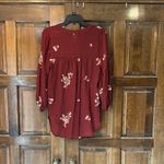 Anthropologie Fig & Flower Top Women Size Medium Maroon Embroidered Tunic Shirt Photo 2
