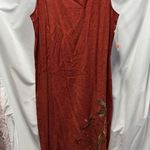 Vintage Koret Women 16W Linen Blend Maxi Dress Outfit Set Embroidered New Orange Photo 2