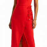 Vix Paula Hermanny Cyndi Dress Size Large Red Wrap Crinkled Voile Beaded Waist Photo 0