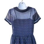 Modcloth  S Blue Polka Dot Short-Sleeve Sheer Dress attached‎ slip Photo 6