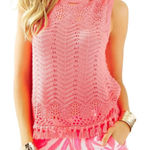 Lilly Pulitzer  neon Sunray pink Brooklyn fringe trimmed sleeveless sweater XS Photo 0