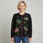 NWT Vintage Y2K Christmas Sweater Leopard Fur Sleighs Sequins/Pearls Size Large Black Photo 1