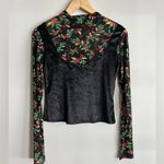 Free People  Intimately Floral Mesh Velvet Mix Top Sheer Holiday Holly sz S Photo 2