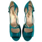 Saint Laurent Paris Turquoise Satin Tribute Cross Strap Platform Sandals Size 35 Photo 6