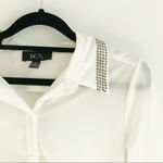 BCX  White Sheer Button Up Rhinestone Blouse M Photo 6