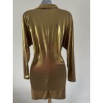 Norma Kamali  Tie Front Mini Dress Sz: S Long Sleeve Metallic Gold Lame Sexy (b1) Photo 3