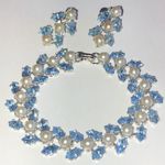 E. Bastheim Company E.B. Signed Vintage Silver Tone Blue CZ Faux Pearl Set Photo 6