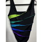 st. john's bay Swimsuit One Piece Size 16 Black Ruched Colorful Stripes Padded Photo 0