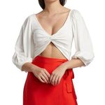 Amur  Oni White Organic Cotton Cropped Twist Front Puff Sleeve Blouse XL NWT Photo 0