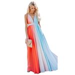 Luxxel Orange & Blue Colorblock Maxi Dress Size Large NWT Photo 0
