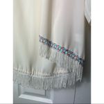 Jella Couture Beige Semi Sheer Fringe Trim Open Kimono Cardigan Size Large Photo 5