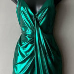 H:ours  sz XXS metallic green faux wrap mini‎ party dress Photo 0