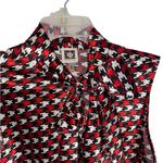 Anne Klein  Red Black Houndstooth Sleeveless Secretary Blouse Satin Bow Collar Photo 3