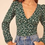 Reformation green floral long sleeve V-neck blouse NWT Photo 2